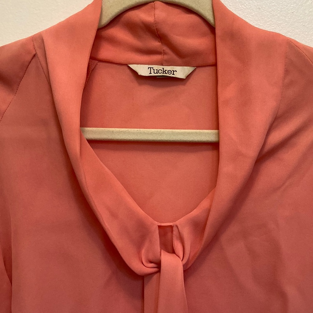 Tucker Coral Silk Tie-neck Long-Sleeved Blouse